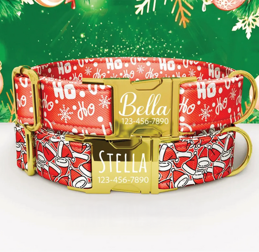 Christmas Dog Collar with Leash: Santa HOHOHO, Personalized & Adjustable