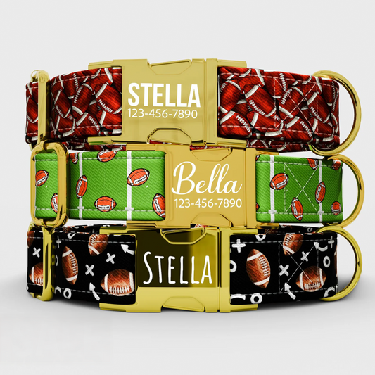 Personalized Football Dog Collar with Leash: Sports Theme, USA Handmade
