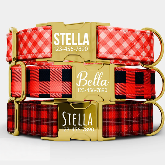 Personalized Plaid Dog Collar: Custom Buffalo Print, Handmade in USA
