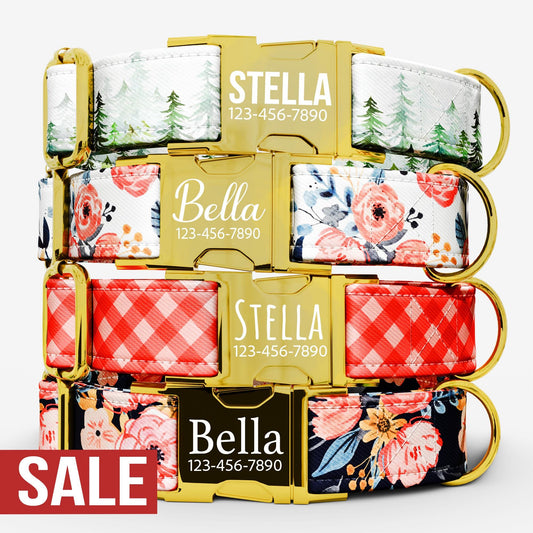 Personalized Floral Dog Collar with Leash: Handmade Adjustable Pet Collar