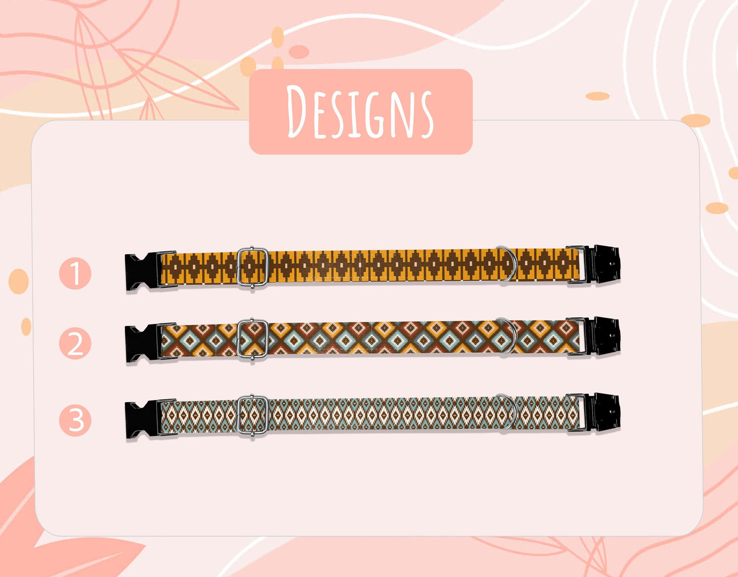 Personalized Boho Dog Collar with Leash, Bohemian style pet Leash Adjustable Metal Buckle BBP-112