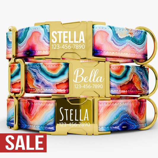 Personalized Marble Gradient Dog Collar with Leash: Bohemian Metal Buckle