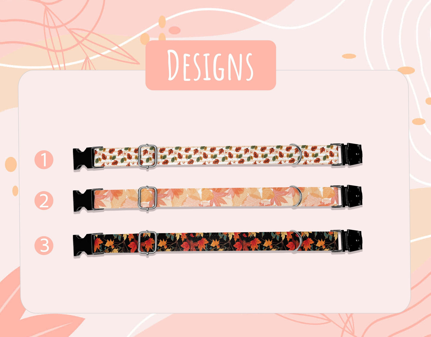 Personalized Fall Leaves Dog Collar with Leash: USA Handmade, Metal Buckle