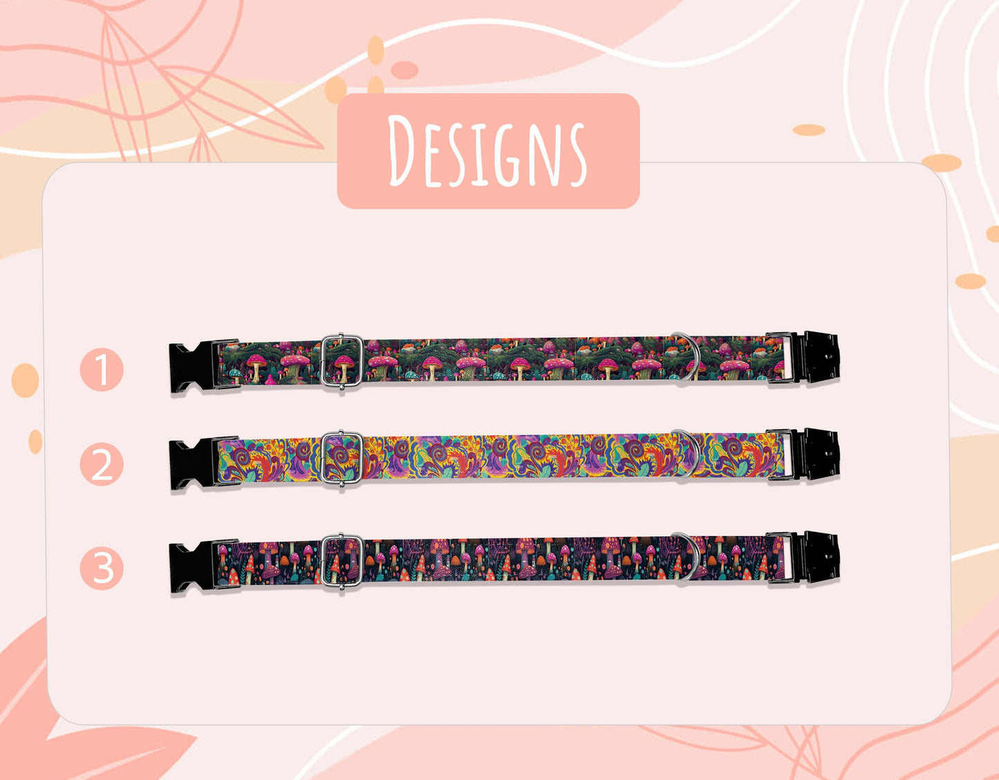 Mushroom Dog Collar & Leash Set: Personalized Engraved Buckle, USA Handmade