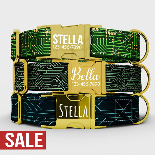Personalized Circuit Board Dog Collar with Leash: Tech Style, Adjustable Metal Buckle