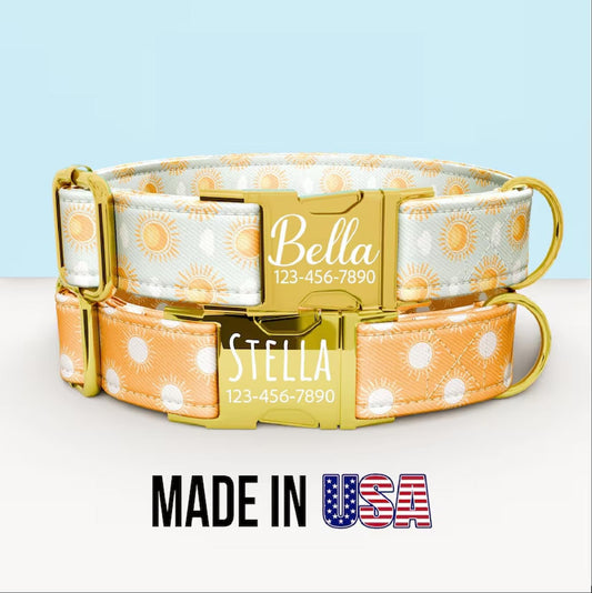Personalized SUNSHine Dog Collar with Leash: Adjustable Summer Theme