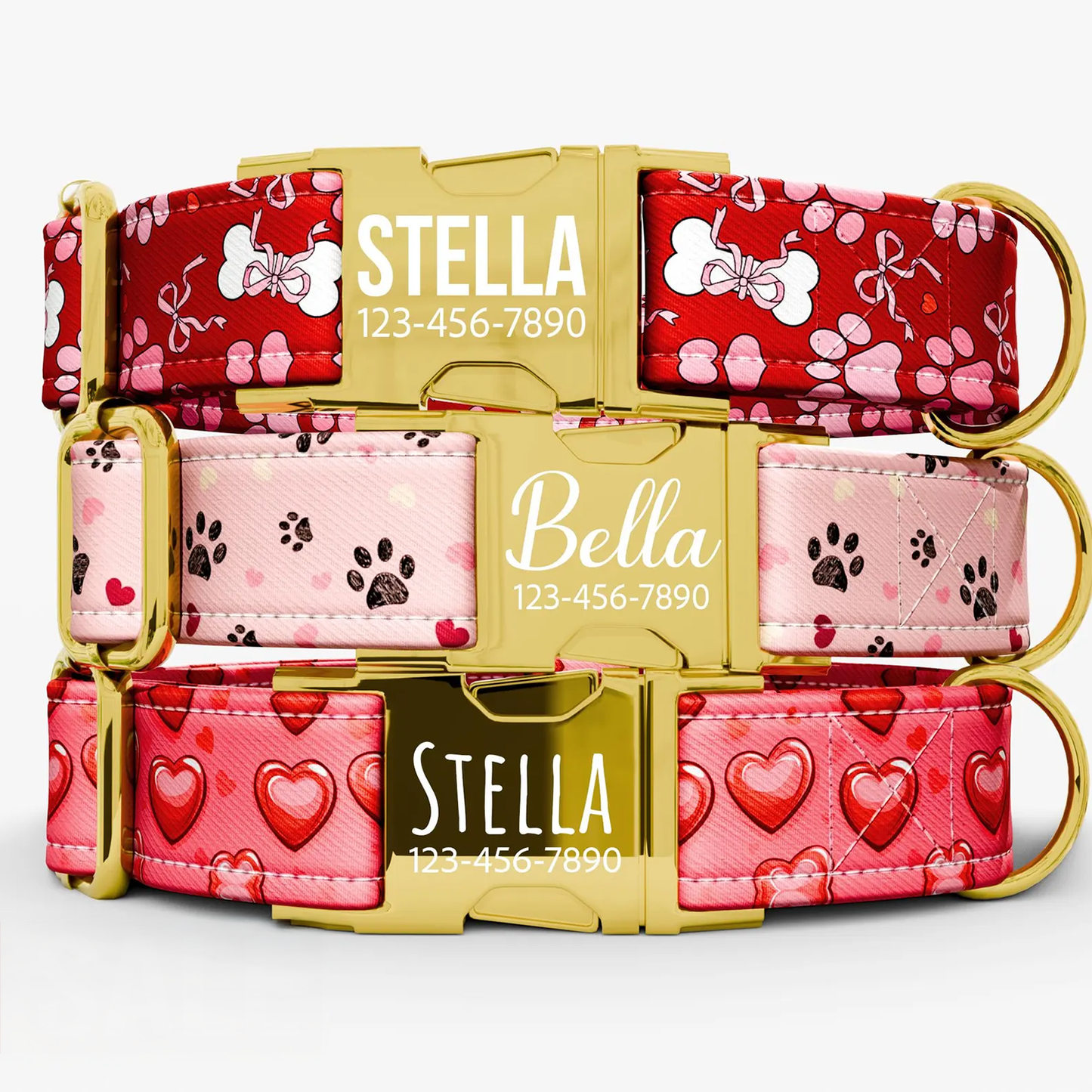 Personalized Pink Floral Dog Collar with Leash: Adjustable Metal Buckle