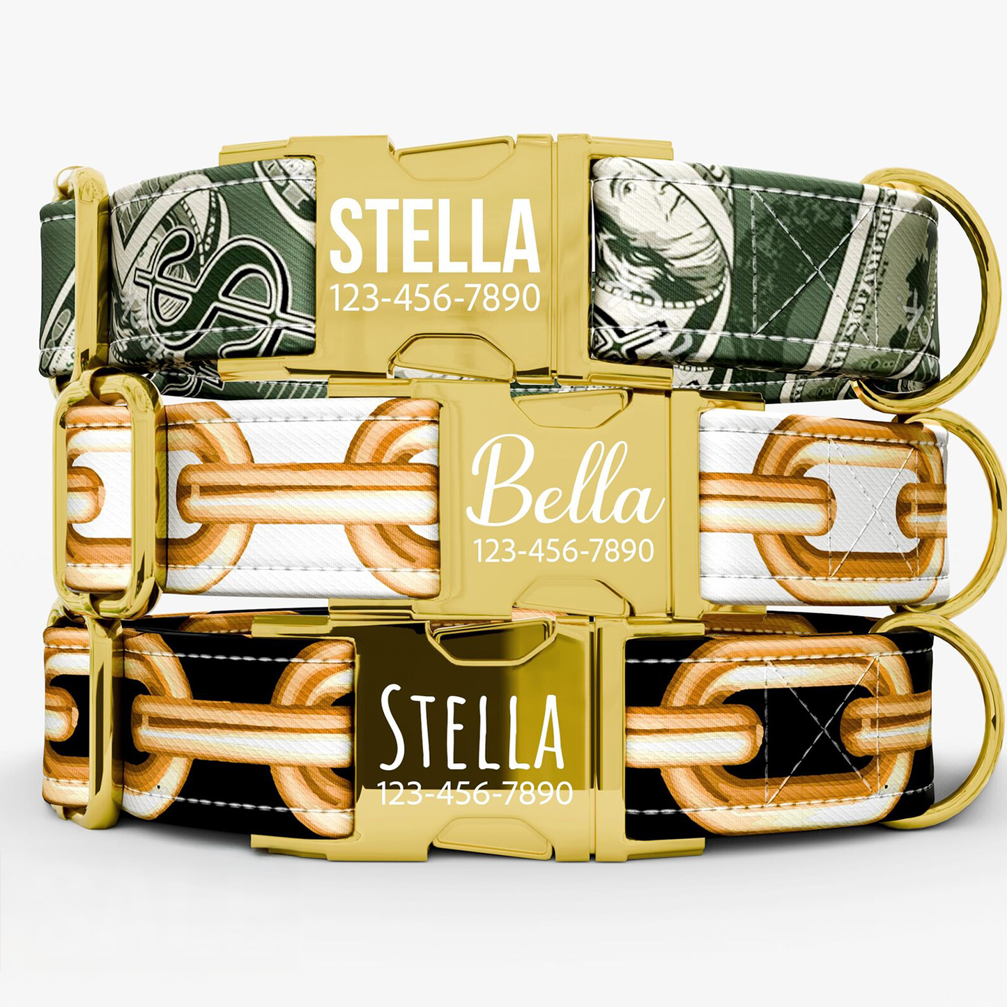 Personalized "Money" Dog Collar with Leash: Adjustable Bohemian Style