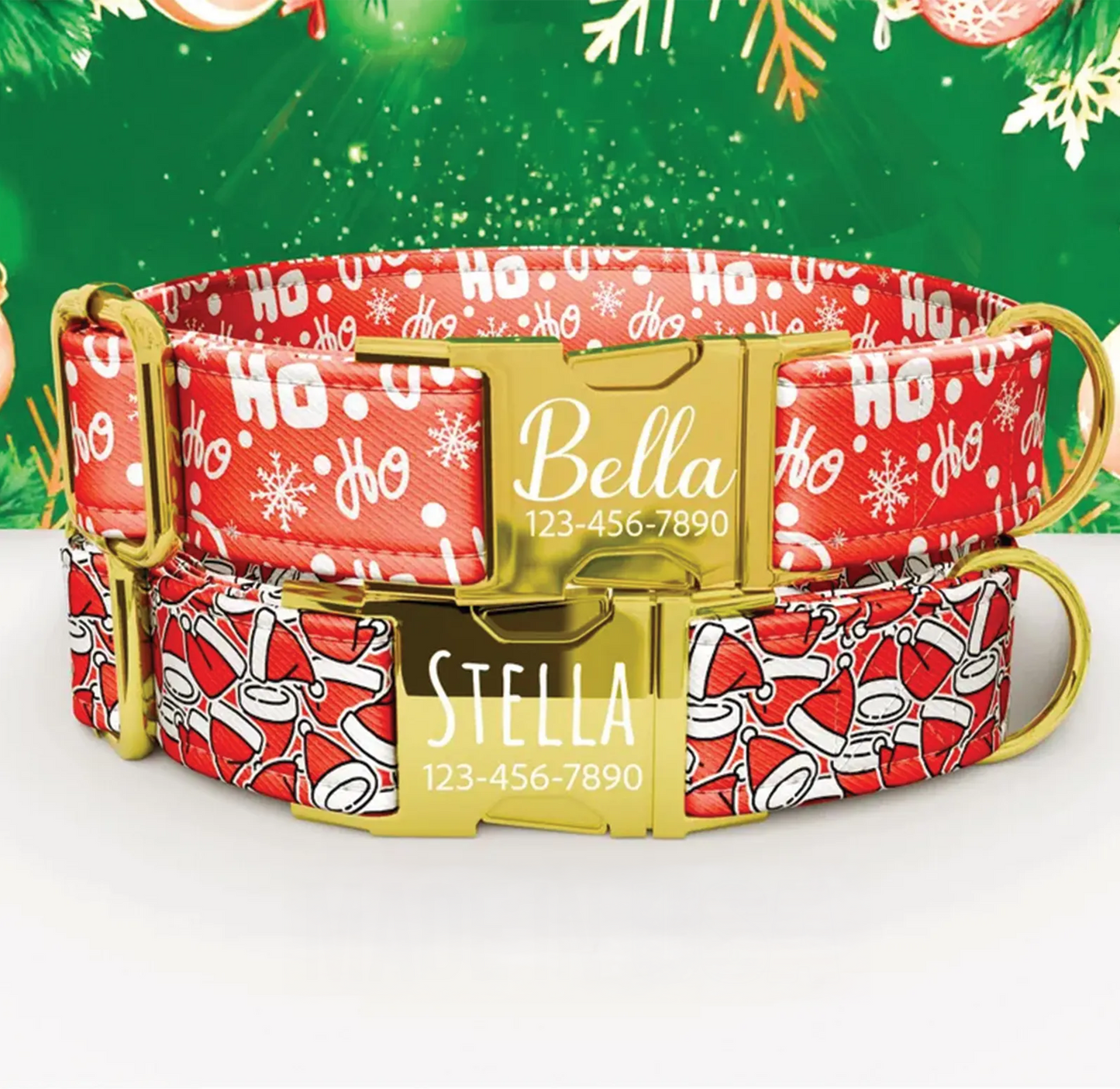 Christmas Dog Collar with Leash: Santa HOHOHO, Personalized & Adjustable