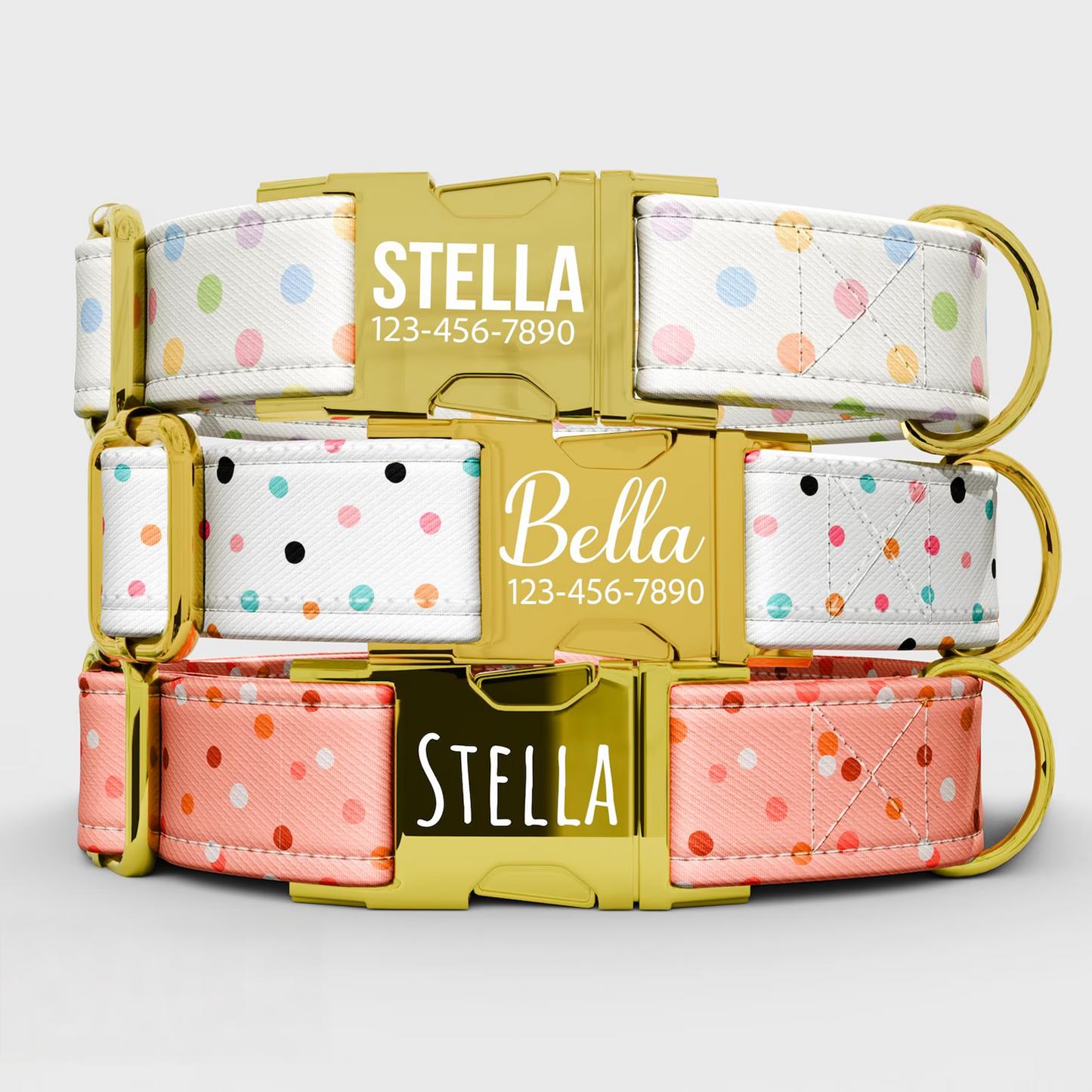 Personalized Polkadot Dog Collar with Leash: Confetti Theme, USA Handmade