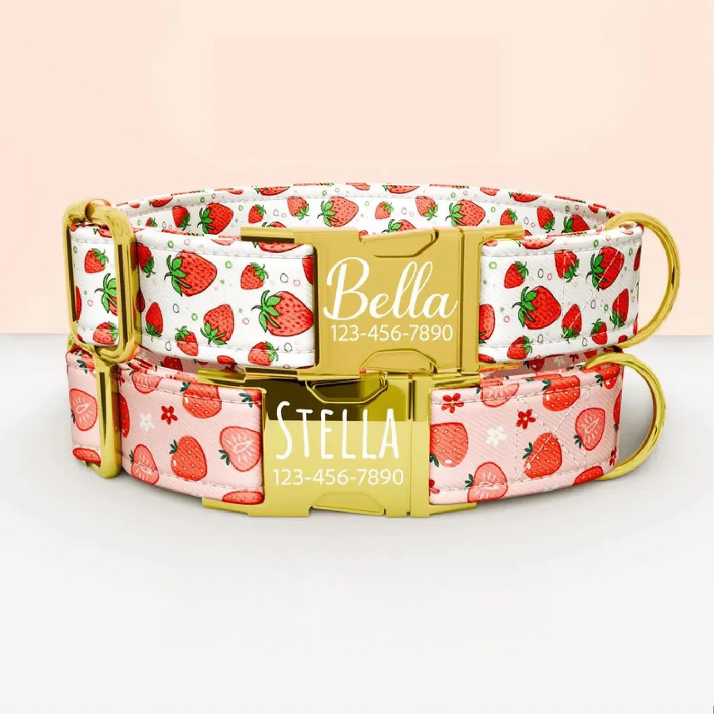 Strawberry Dog Collar: Personalized Adjustable Metal Buckle, with Leash