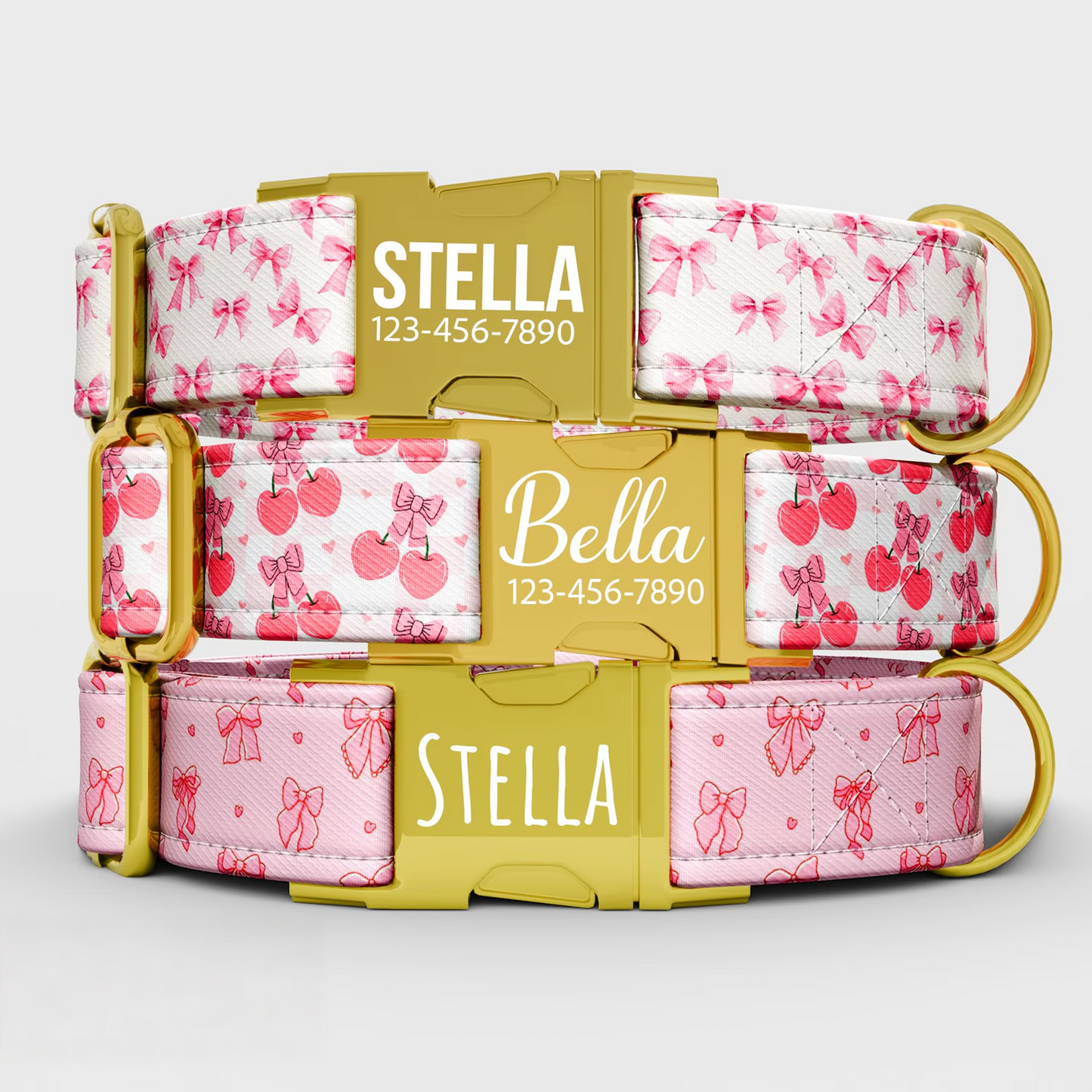 Personalized Pink Bow Dog Collar with Leash: Girly Blush Style, USA Handmade