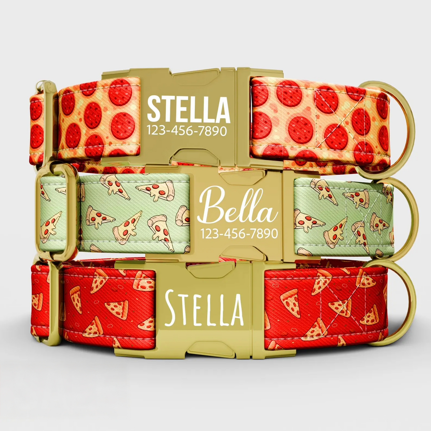 Pizza Dog Collar with Leash: Personalized Pepperoni Fast Food Theme
