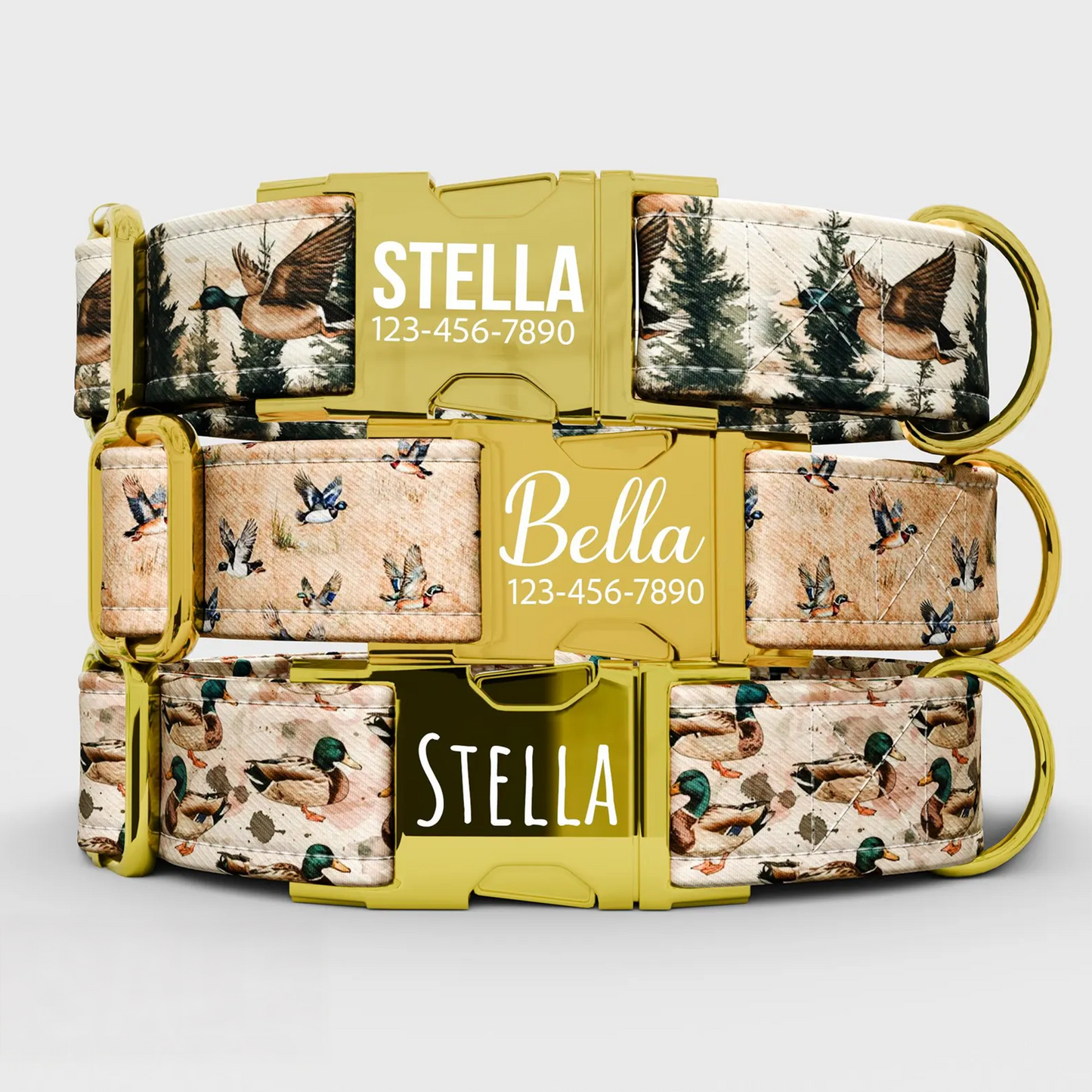 Personalized Duck Hunting Dog Collar: Custom Woodsy Print, USA Handmade