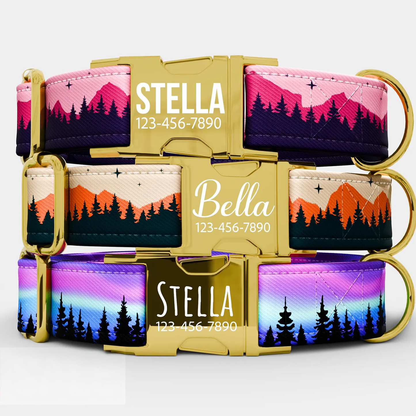 Personalized Mountain Dog Collar: Custom PNW Print, USA Handmade