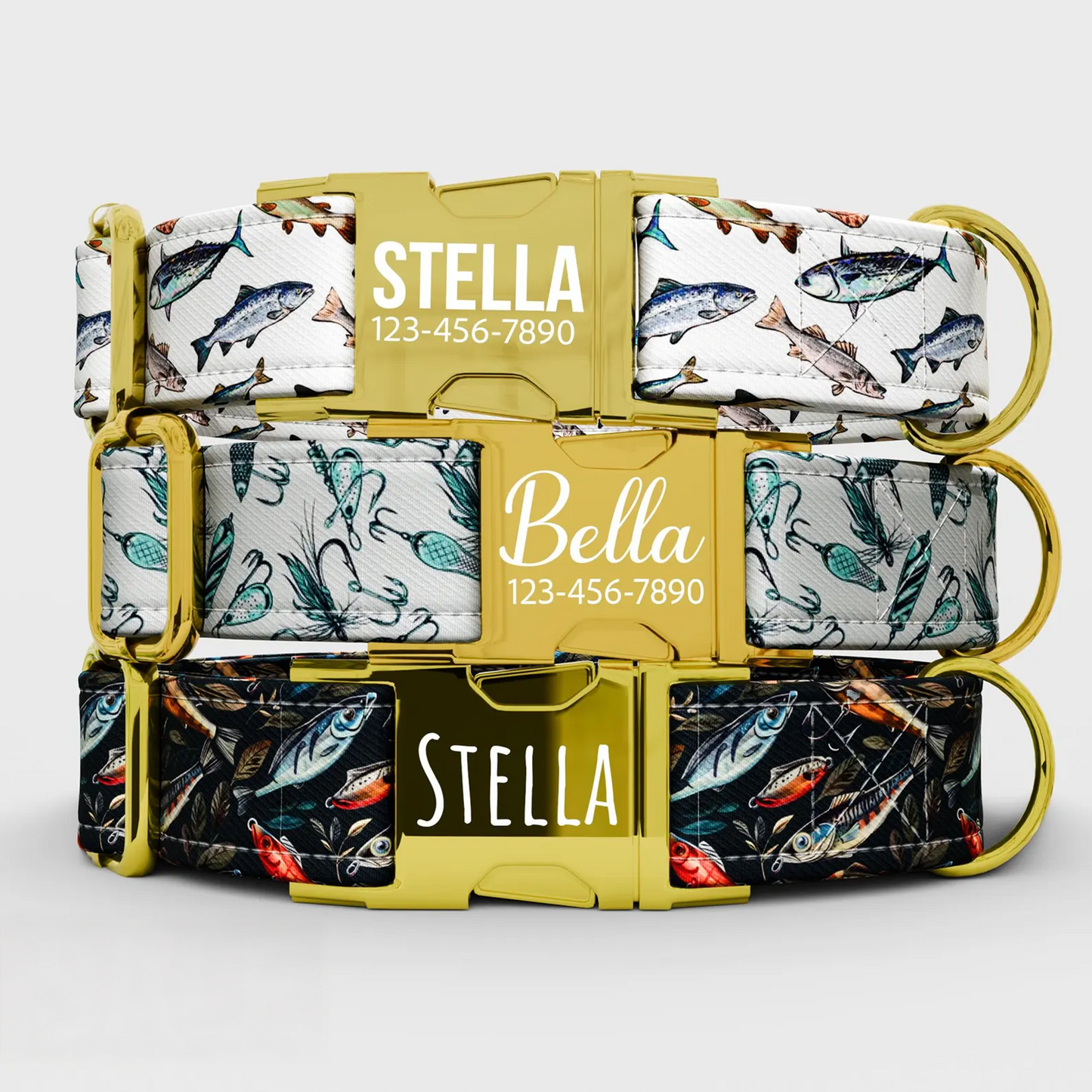 Personalized Fishing Dog Collar with Leash: USA Handmade, Adjustable