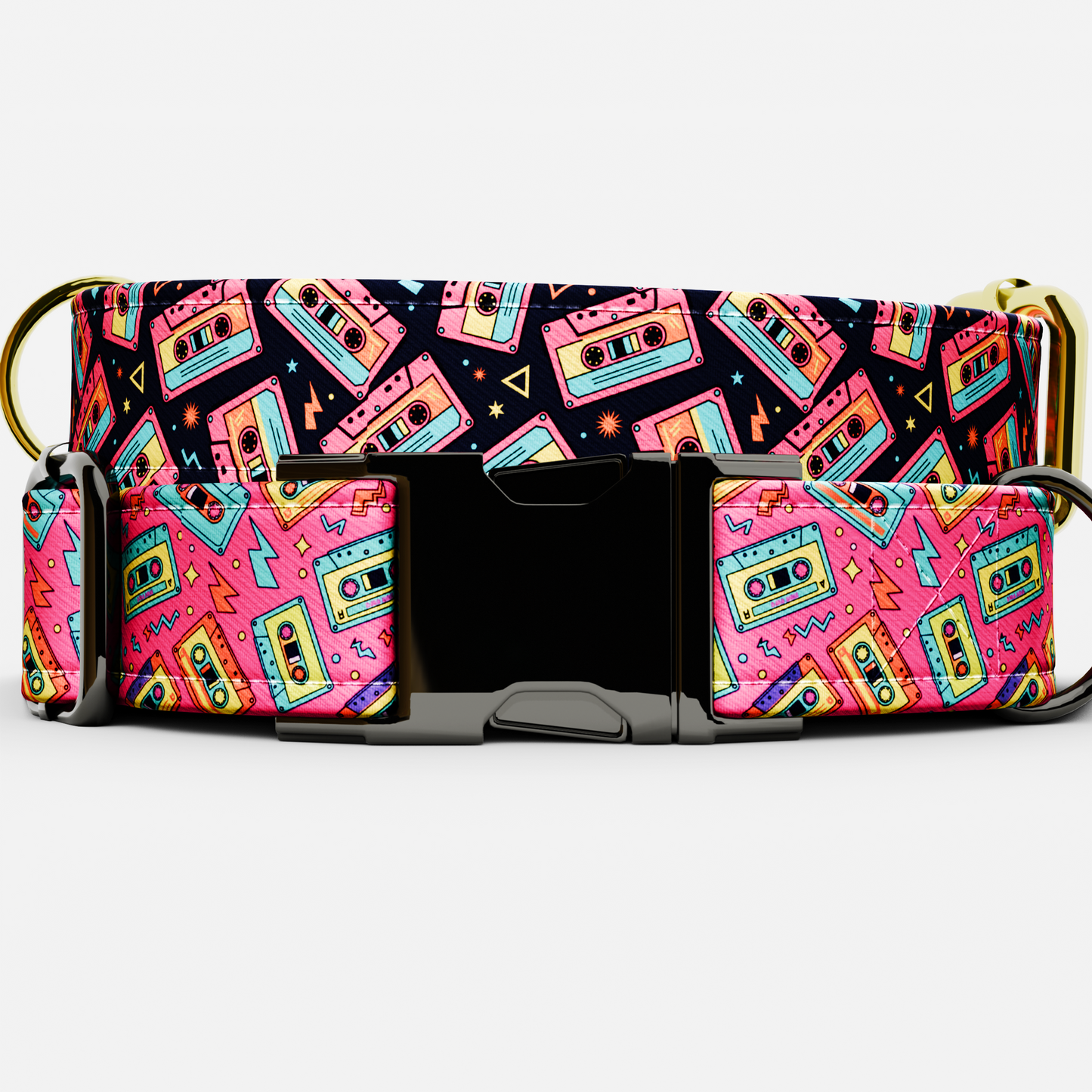 Personalized 80s Music Theme Dog Collar with Leash