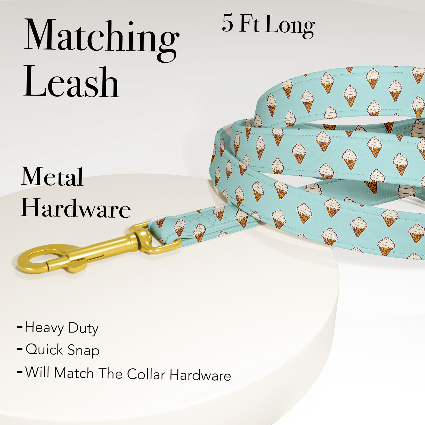 Personalized Ice Cream Theme Dog Collar with Leash
