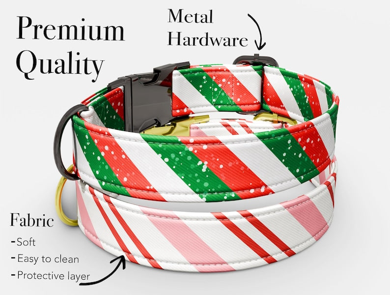 Christmas Candy Cane Dog Collar, Personalized Holiday Collar