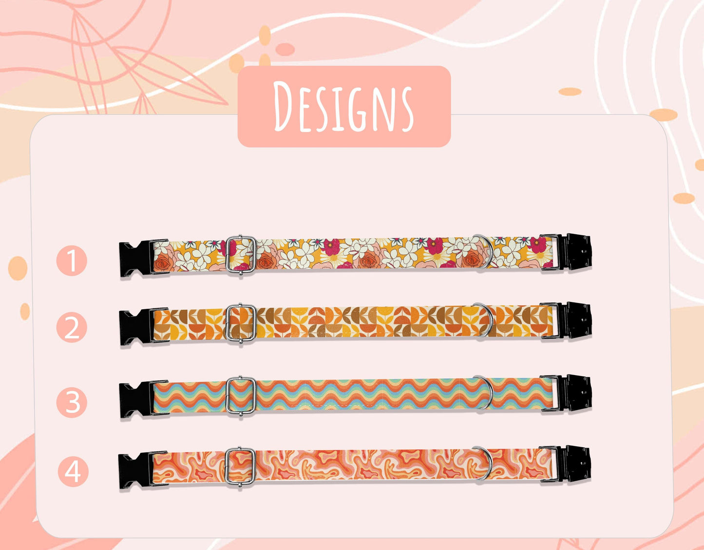 Personalized 70s Style Dog Collar, Custom with Name Groovy Dog Collars BBP-08