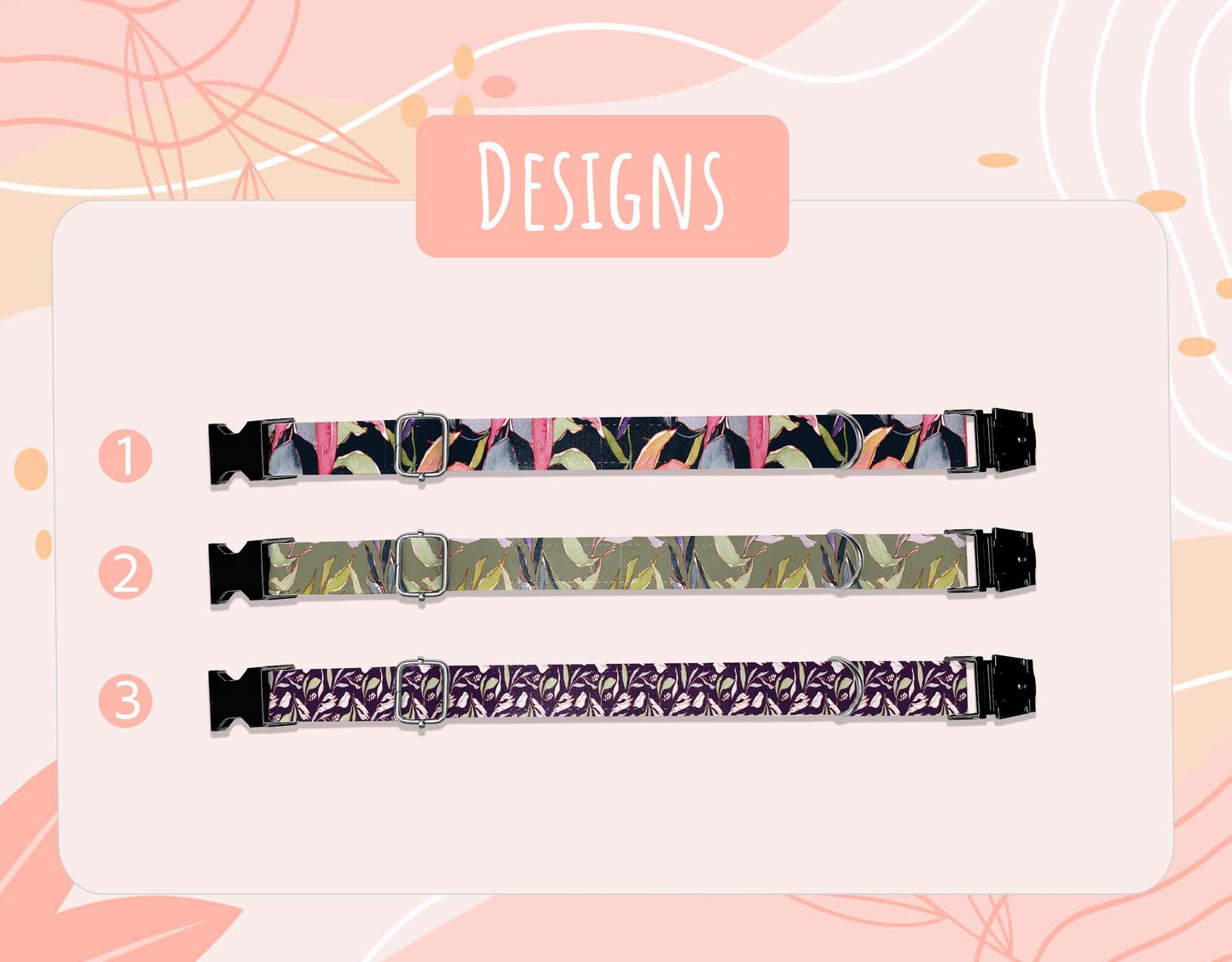 Personalized Floral Dog Collar with Leash: Metal Buckle, USA Handmade