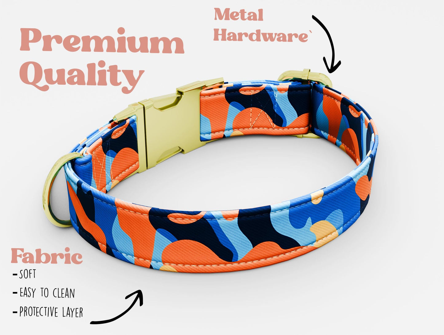 Personalized Camo Dog Collar: Floral Design, Metal Buckle, Handmade