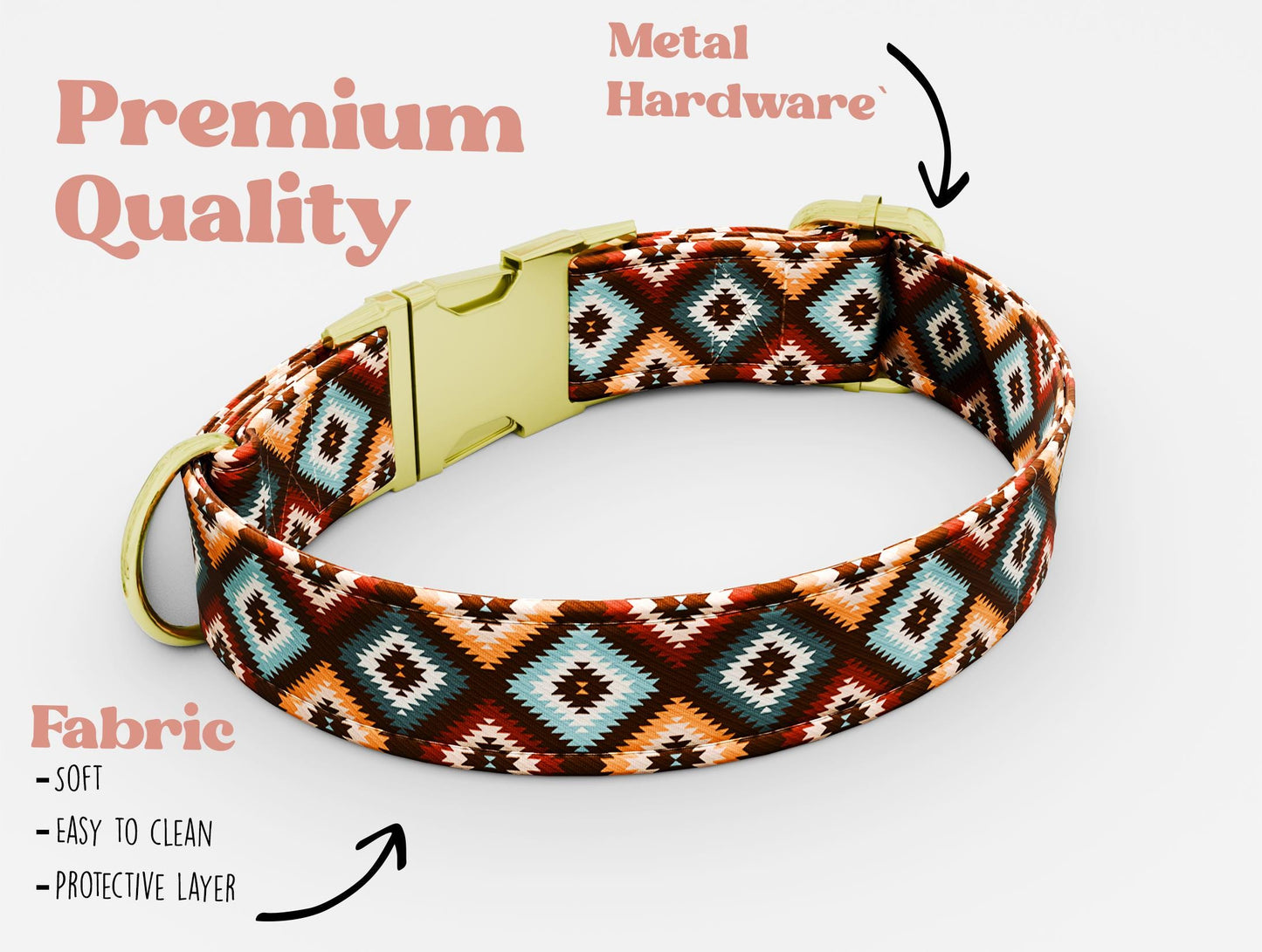 Personalized Boho Floral Dog Collar with Leash: Adjustable Metal Buckle