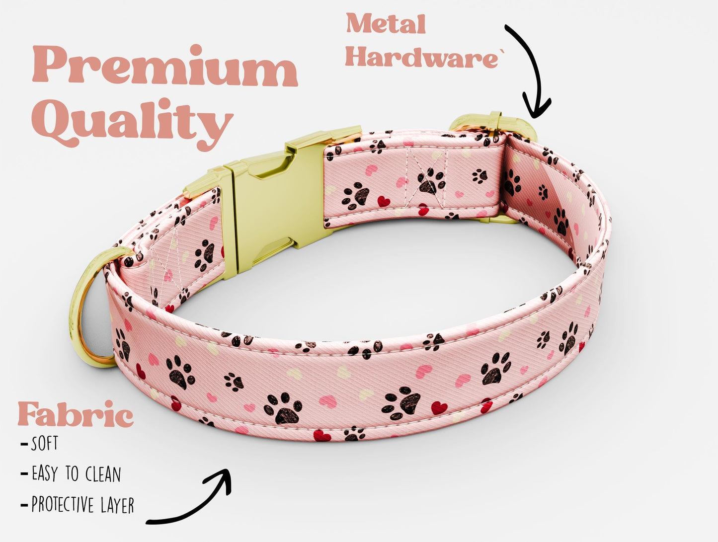 Personalized Pink Floral Dog Collar with Leash: Adjustable Metal Buckle
