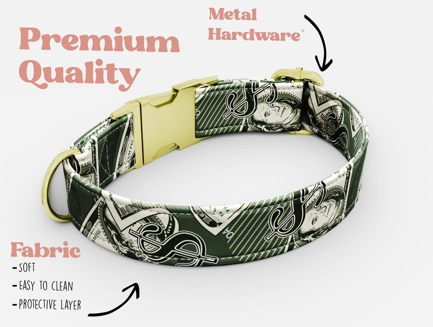 Personalized "Money" Dog Collar with Leash: Adjustable Bohemian Style