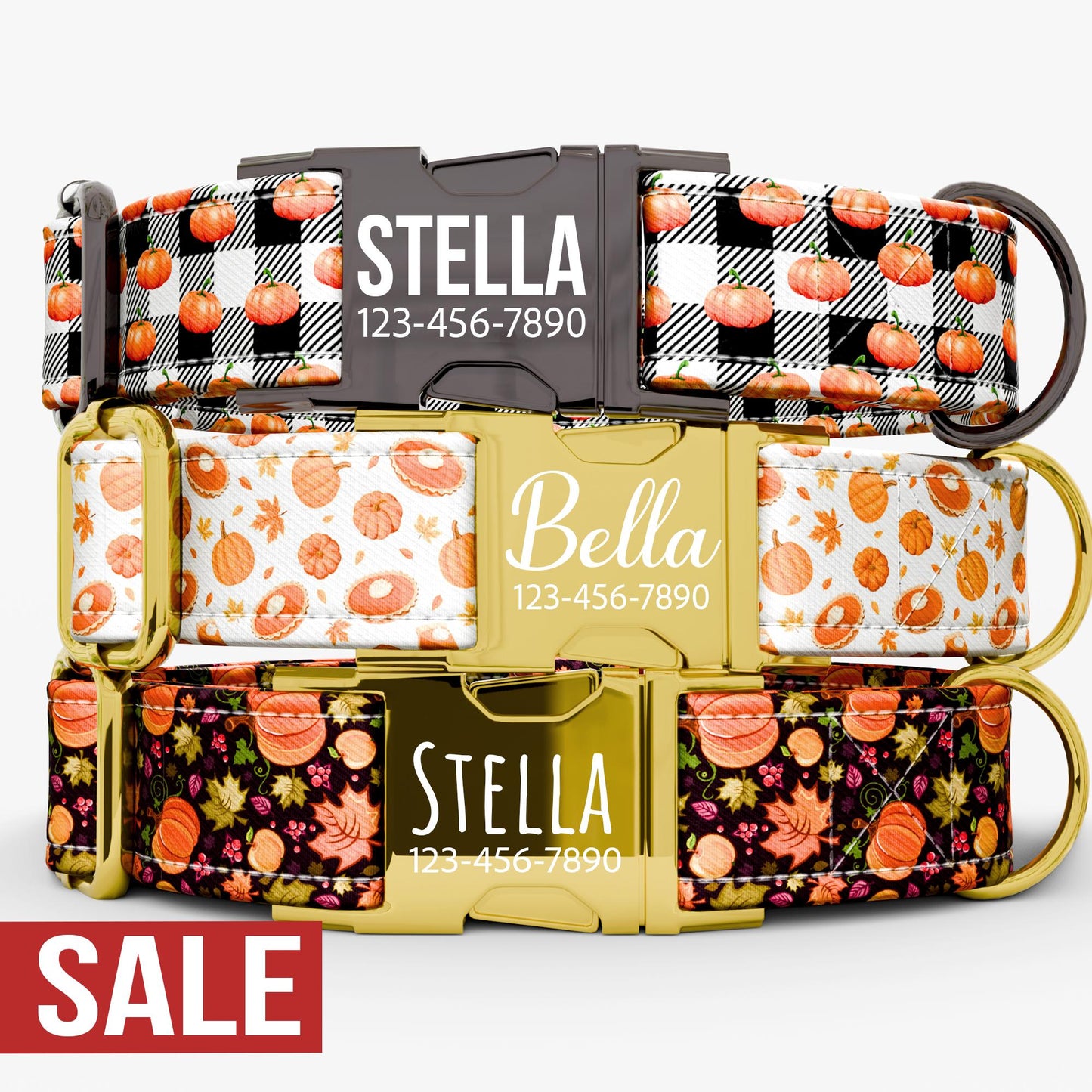 Personalized Fall Pumpkin Dog Collar with Leash: Adjustable Thanksgiving Collar