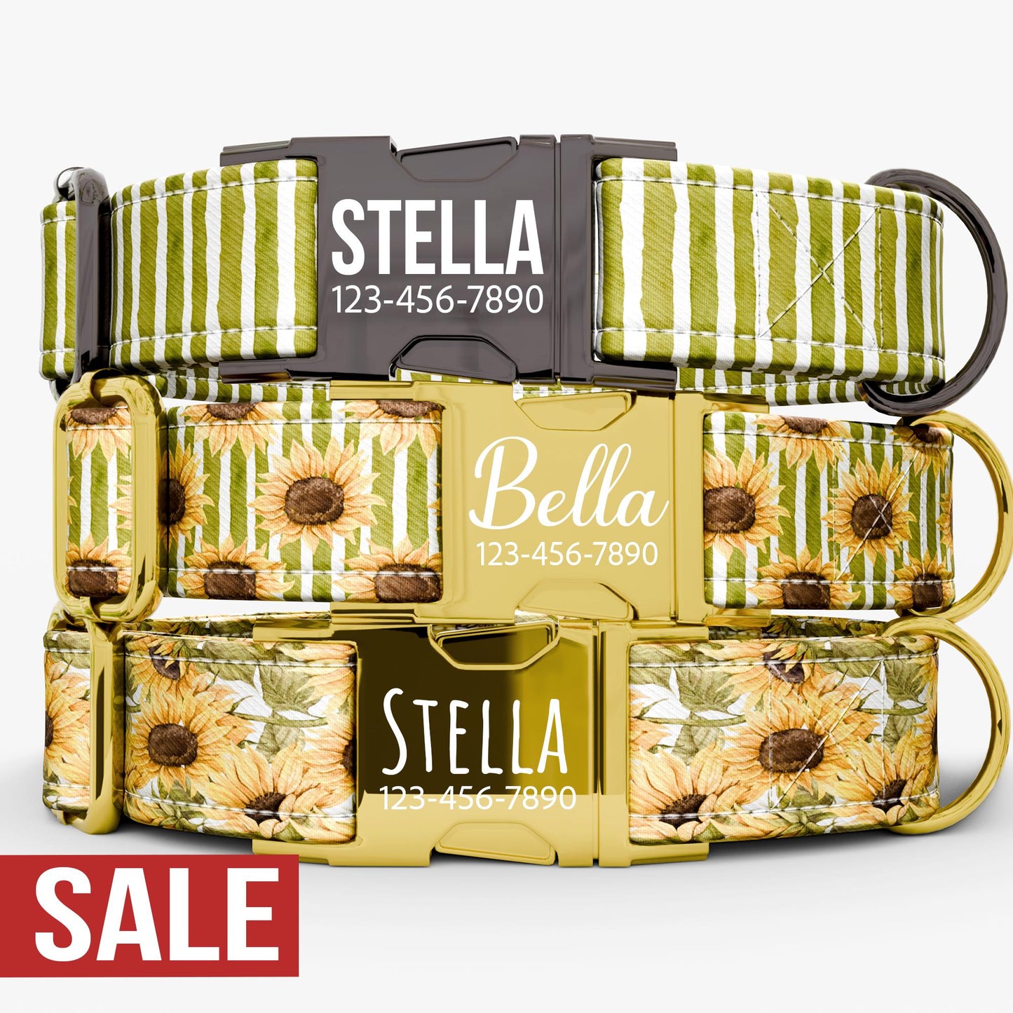 Personalized Sunflower Dog Collar: Teal Autumn Theme, Metal Buckle, USA Handmade