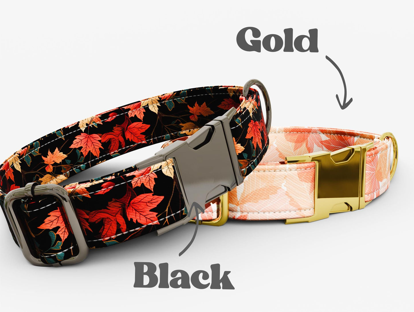 Personalized Fall Leaves Dog Collar with Leash: USA Handmade, Metal Buckle