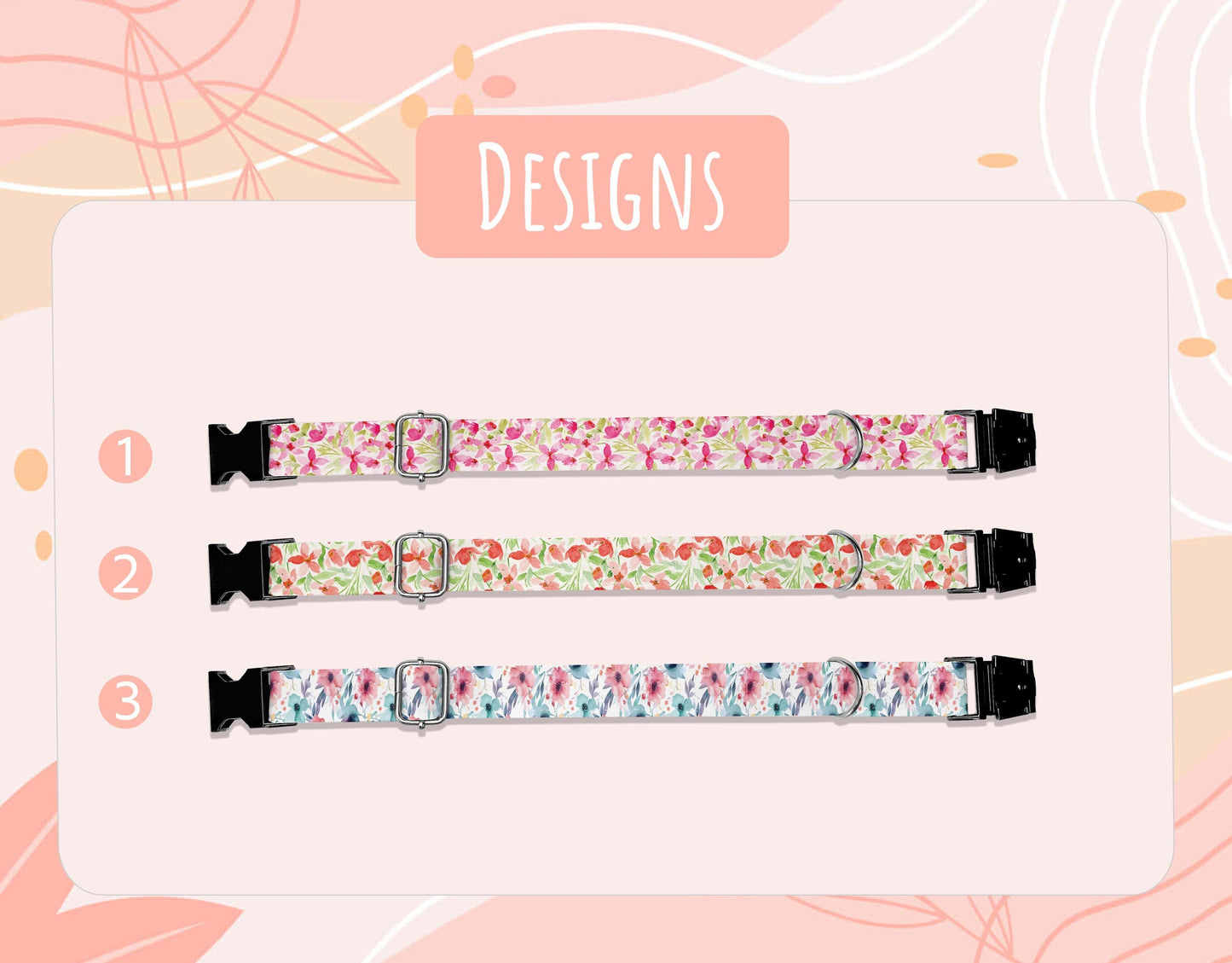 Personalized Watercolor Flower Dog Collar with Leash: Adjustable Metal Buckle