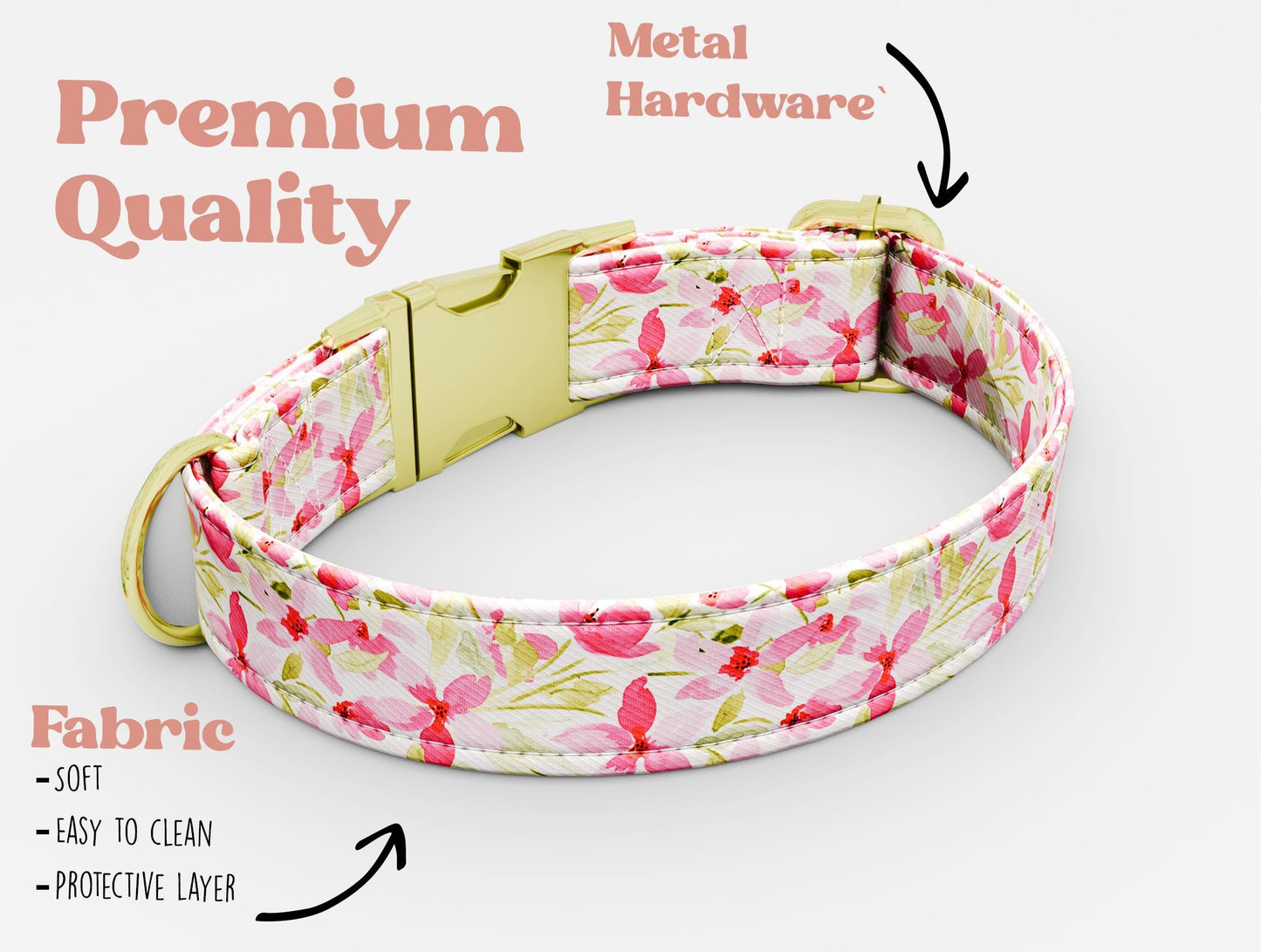 Personalized Watercolor Flower Dog Collar with Leash: Adjustable Metal Buckle