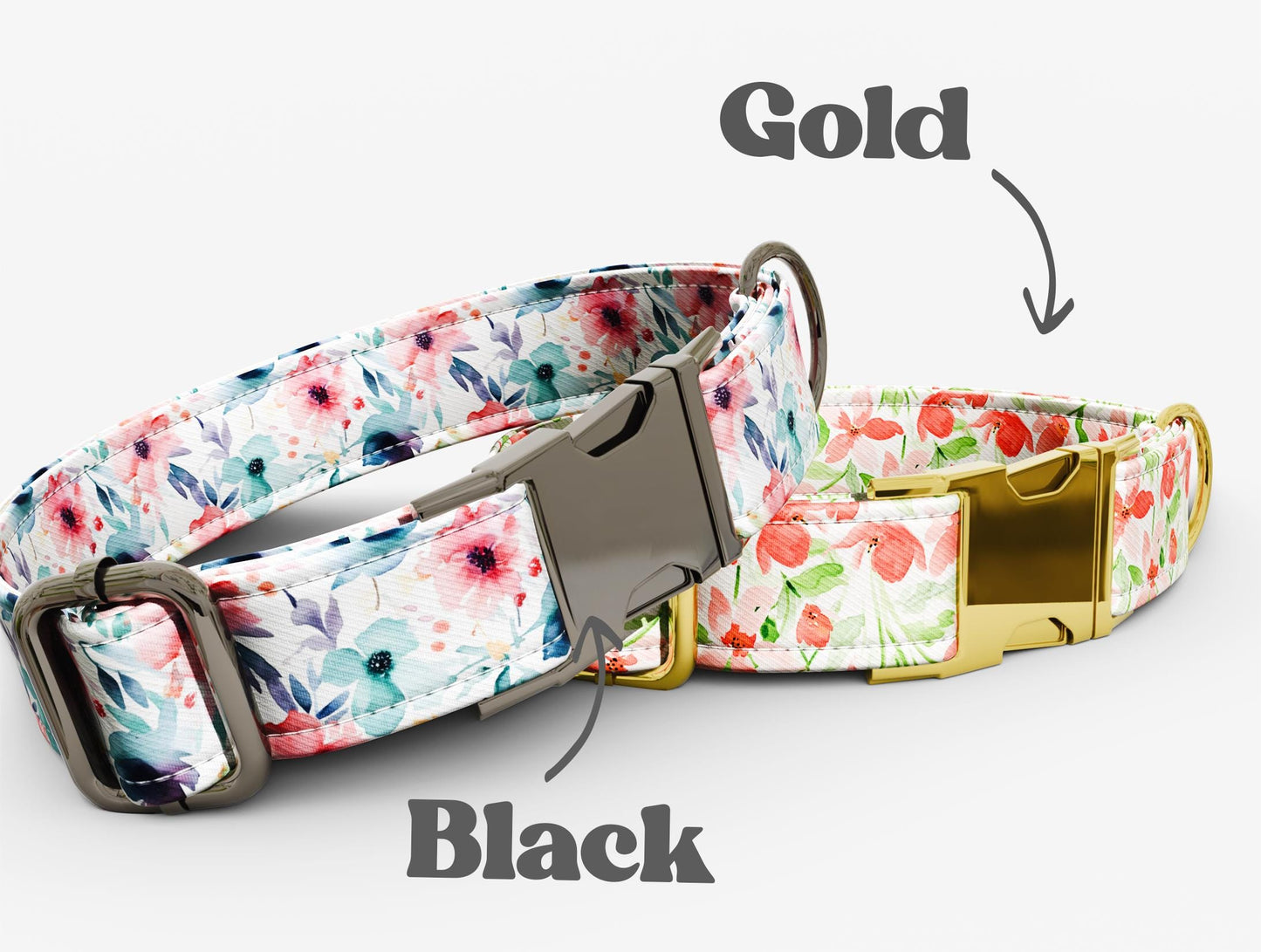 Personalized Watercolor Flower Dog Collar with Leash: Adjustable Metal Buckle