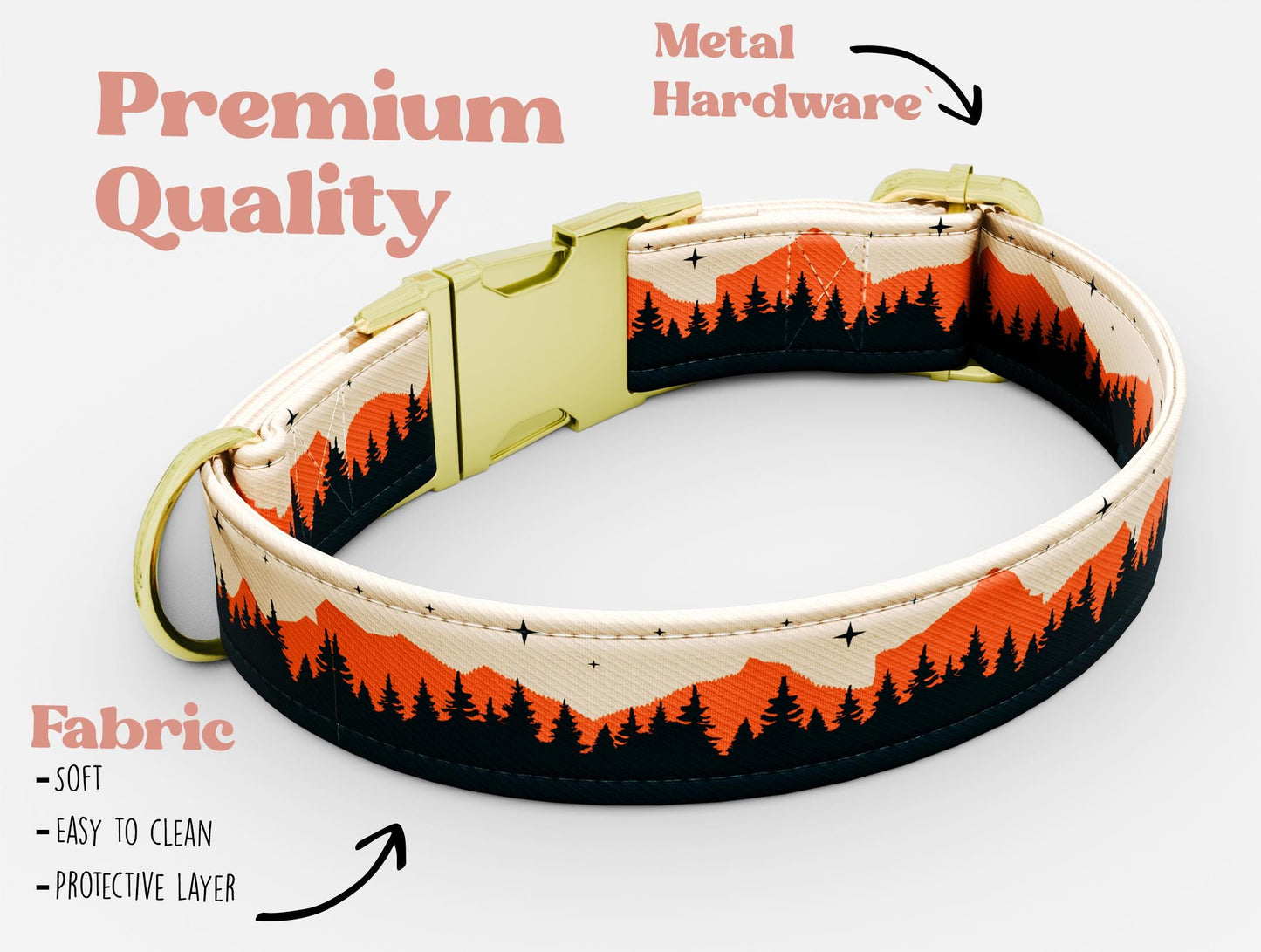 Personalized Mountain Dog Collar: Custom PNW Print, USA Handmade