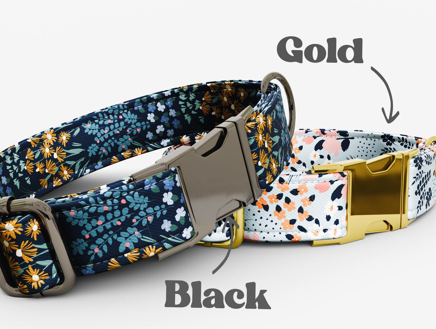 Personalized Floral Dog Collar with Leash: USA Handmade, Adjustable Metal Buckle