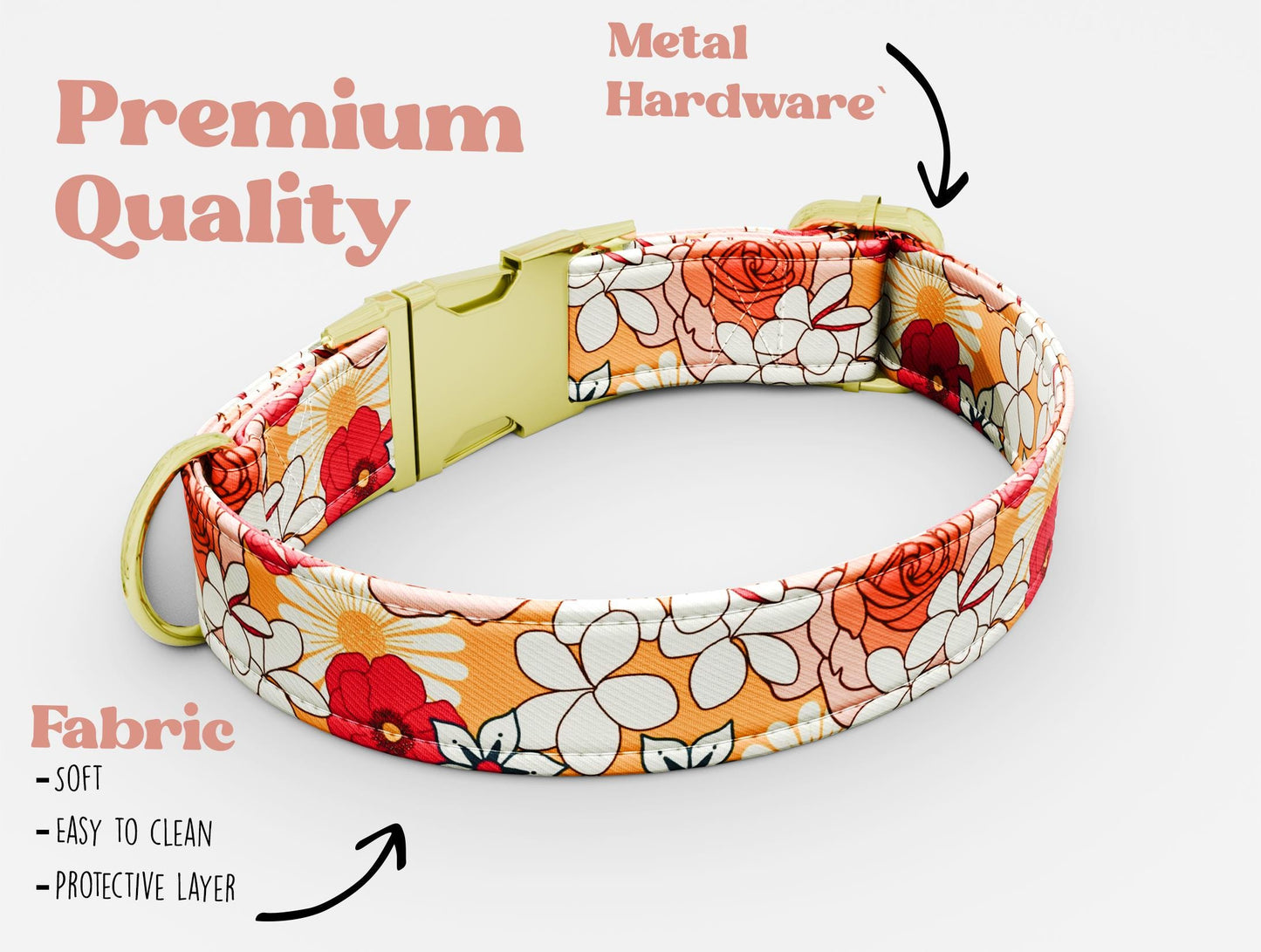 Personalized 70s Style Dog Collar, Custom with Name Groovy Dog Collars BBP-08