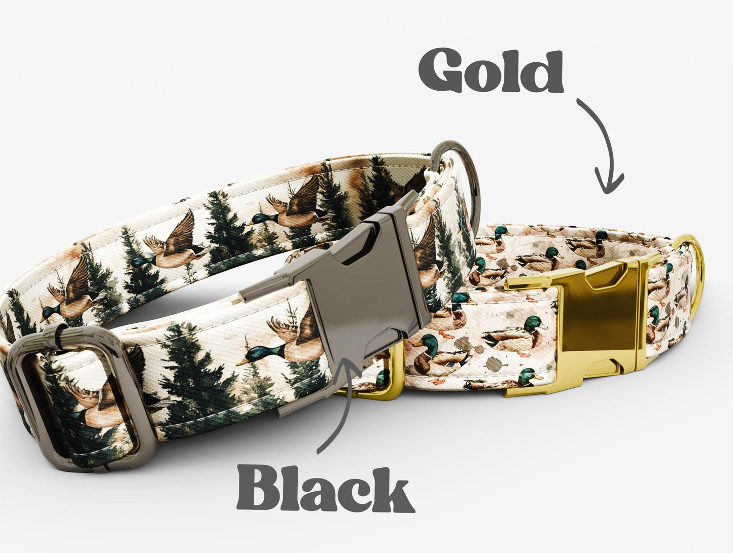 Personalized Duck Hunting Dog Collar: Custom Woodsy Print, USA Handmade