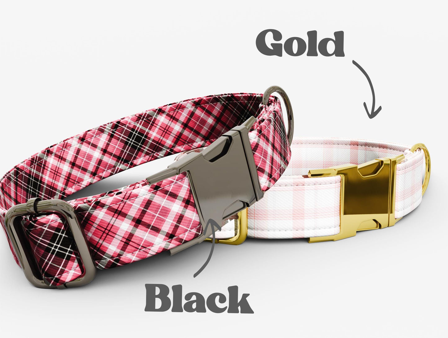 Pink Plaid Personalized Dog Collar: Custom Girl Puppy Gift