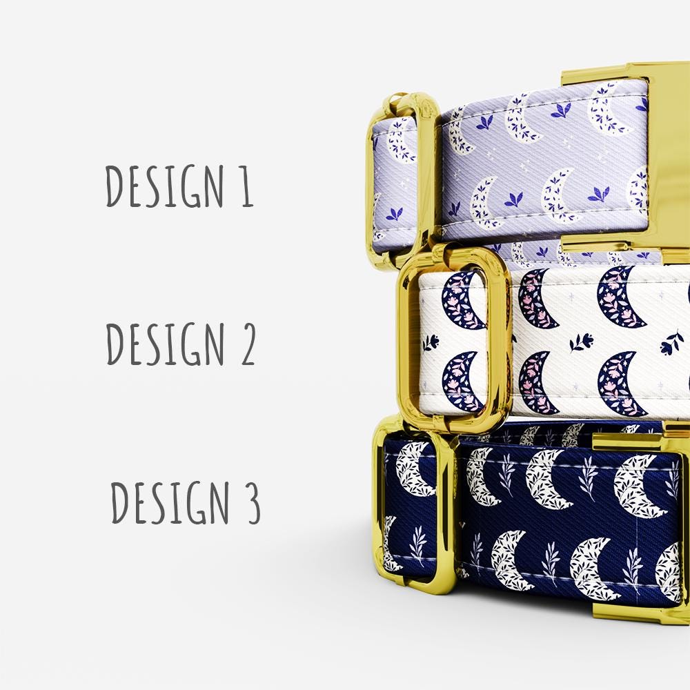 Personalized Moon & Stars Dog Collar: Custom Celestial Print, Handmade in USA