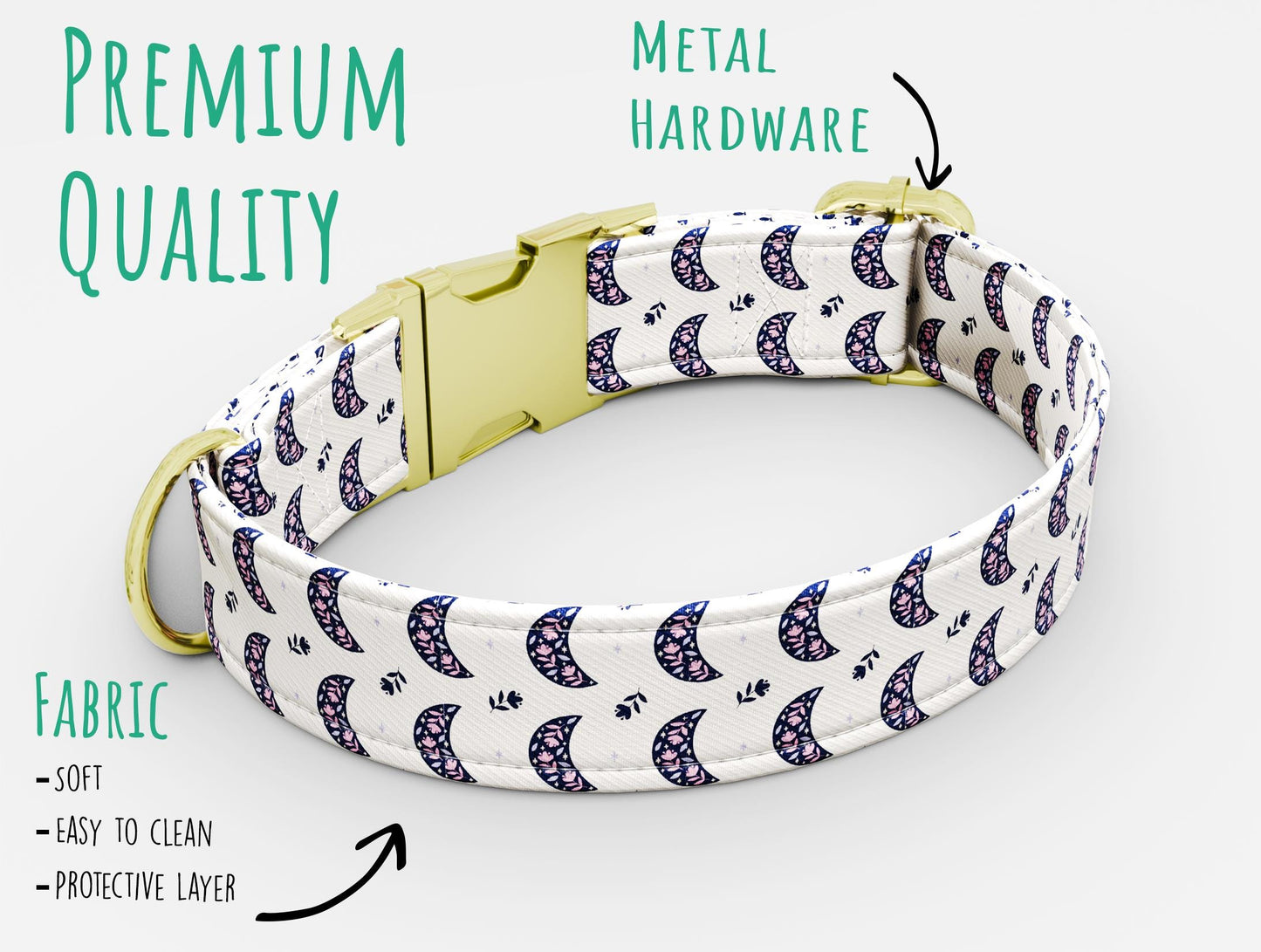 Personalized Moon & Stars Dog Collar: Custom Celestial Print, Handmade in USA