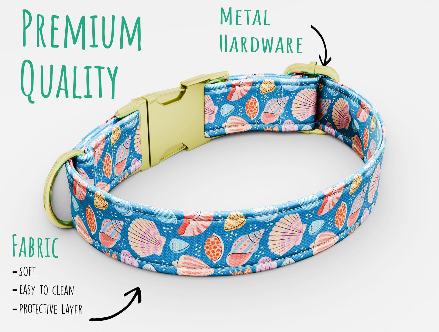 Personalized Ocean Dog Collar with Leash: Seashell Beach Custom Collar