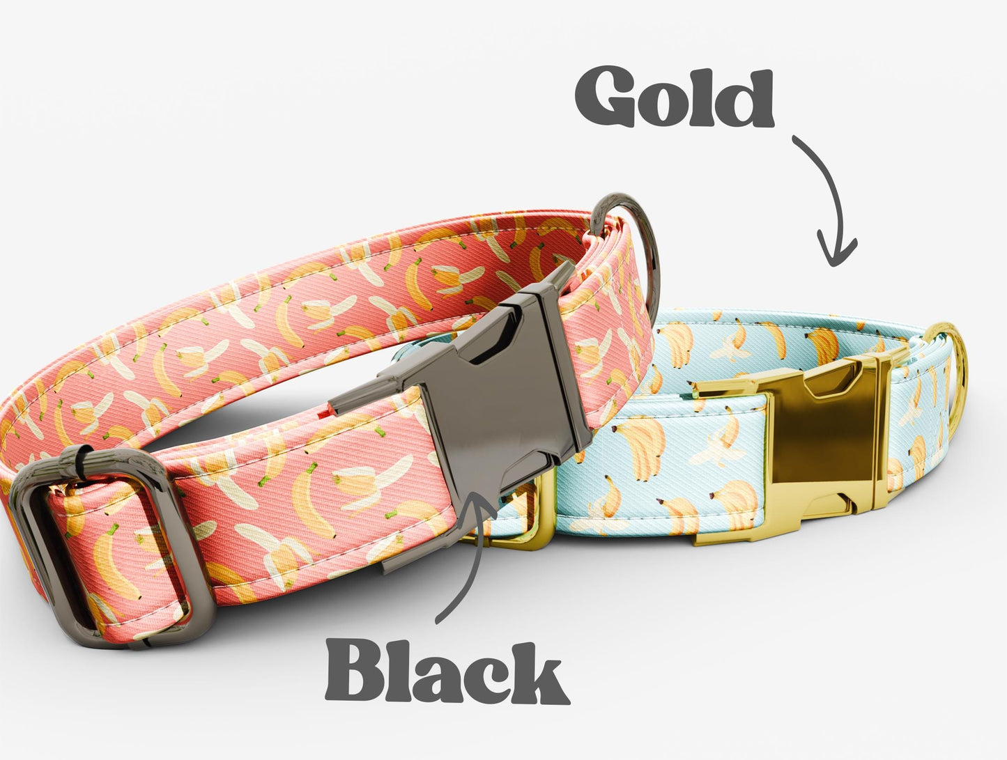 Personalized Banana Print Dog Collar with Leash: Adjustable Metal Buckle