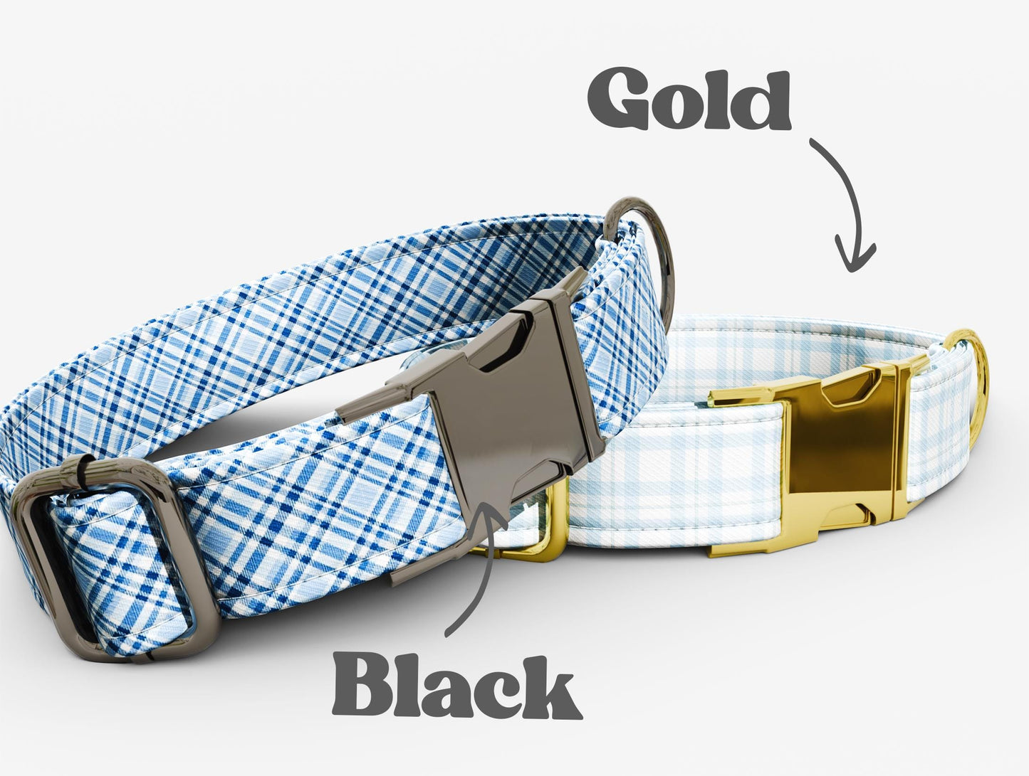 Personalized Blue Plaid Dog Collar with Leash: Tartan Custom Collar