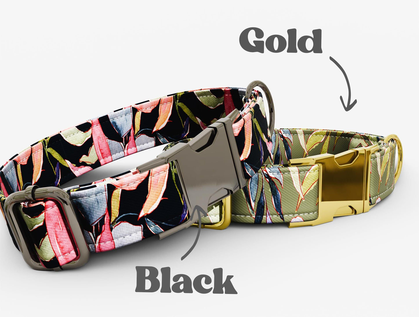 Personalized Floral Dog Collar with Leash: Metal Buckle, USA Handmade