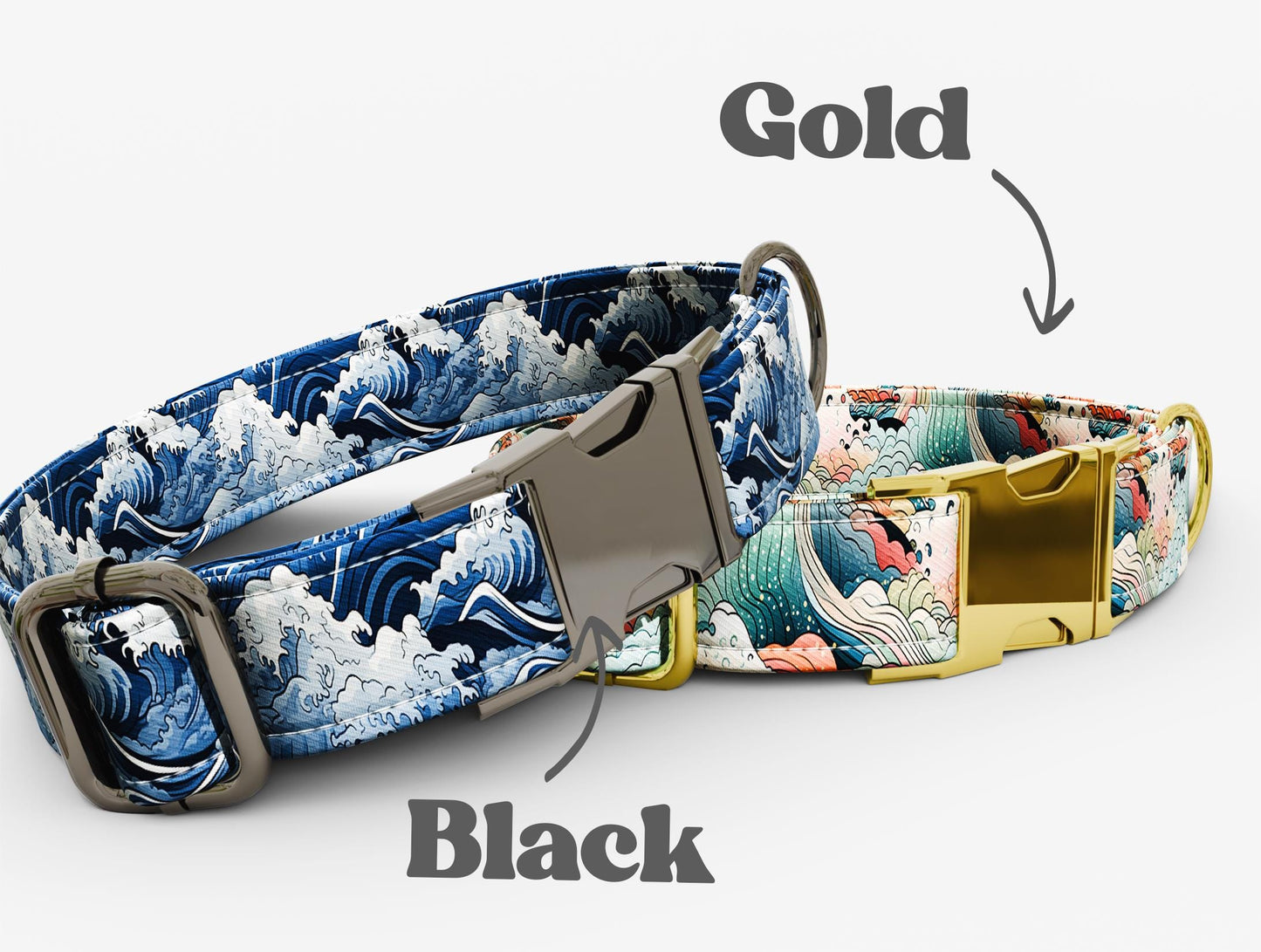Personalized Japanese Wave Dog Collar with Leash: Floral Metal Buckle