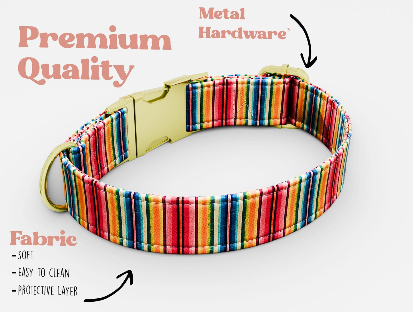 Personalized Boho Dog Collar with Leash: Adjustable Metal Buckle, USA Handmade