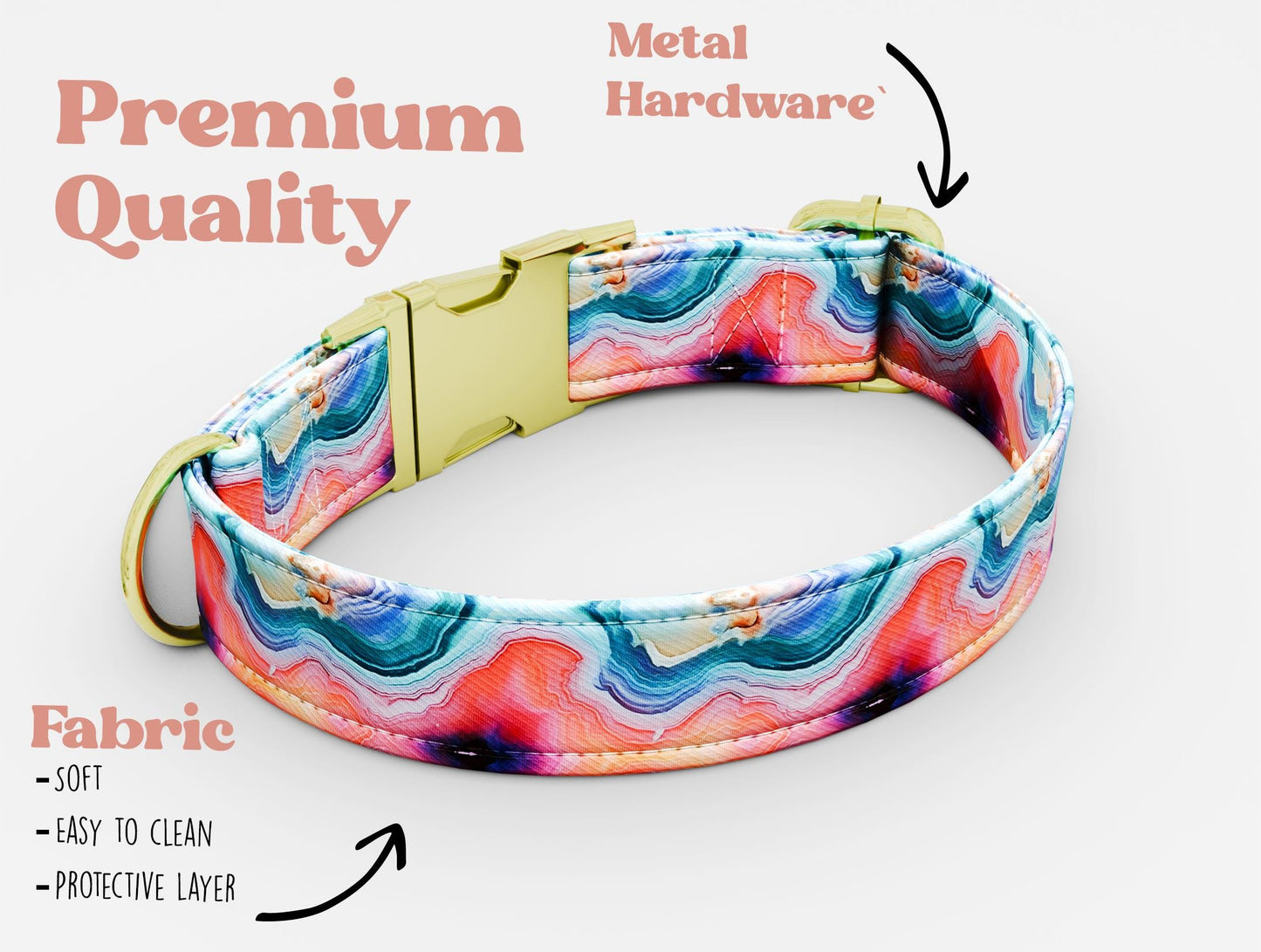 Personalized Marble Gradient Dog Collar with Leash: Bohemian Metal Buckle