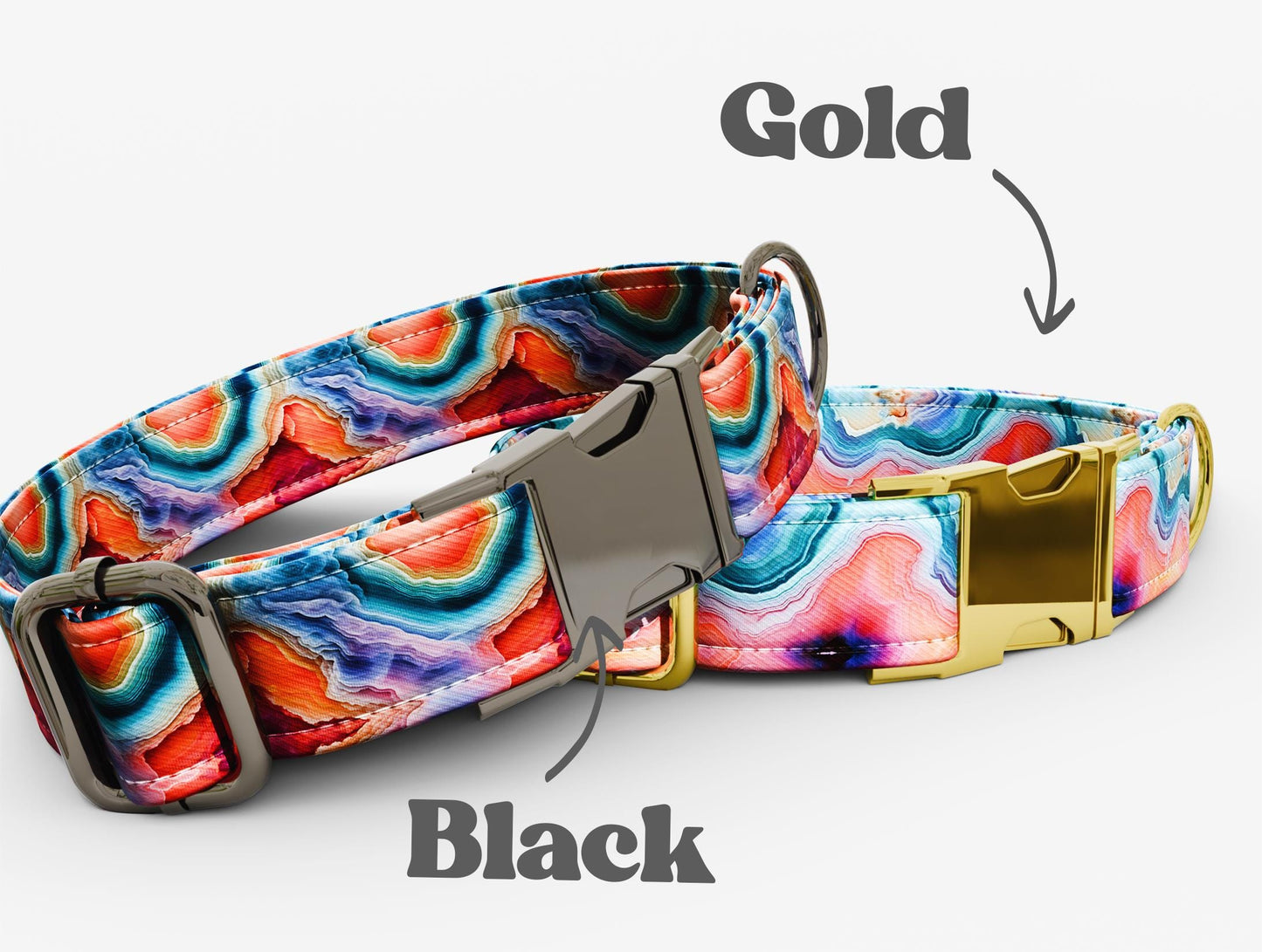 Personalized Marble Gradient Dog Collar with Leash: Bohemian Metal Buckle
